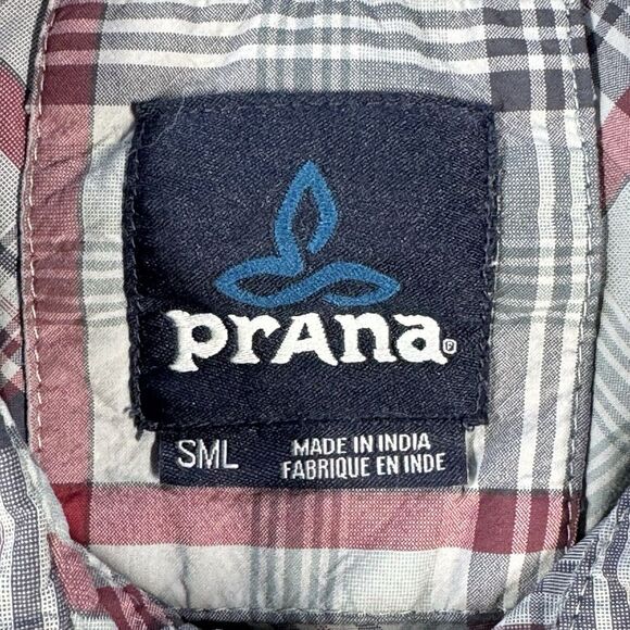 Prana Small Gray Plaid Short Sleeve Button Up Men's‎ Hiking Shirt - Picture 5 of 7